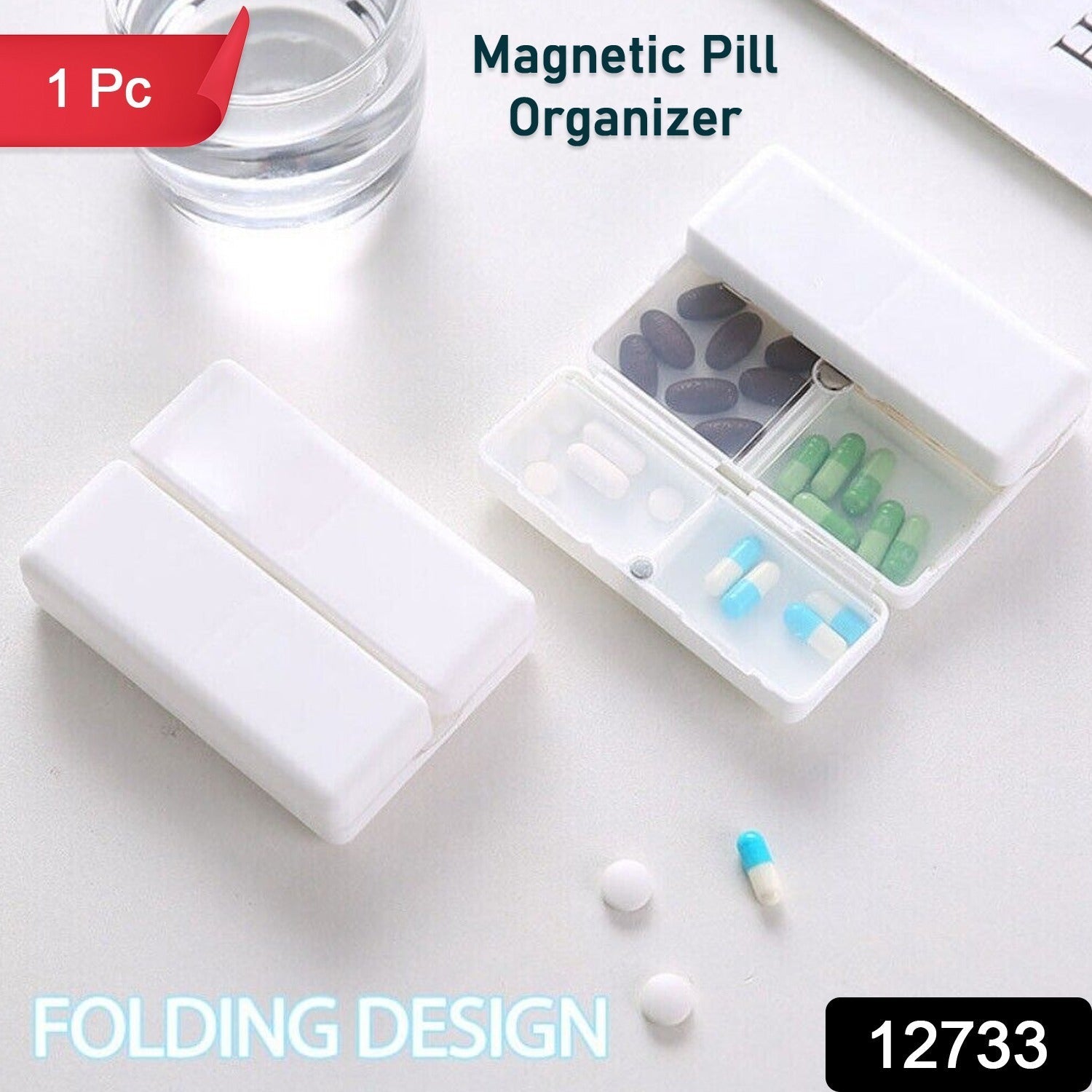 12733 Magnetic Pill Organizer, 7 Compartments Portable Pill Case Travel Pill Organizer, Folding Design Pill Box for Purse Pocket to Hold Vitamins, Cod Liver Oil, Supplements, Medicine Box (1 Pc) 12733 Magnetic Pill Organizer, 7 Compartments Portable Pill Case Travel Pill Organizer, Folding Design Pill Box for Purse Pocket to Hold Vitamins, Cod Liver Oil, Supplements, Medicine Box (1 Pc)